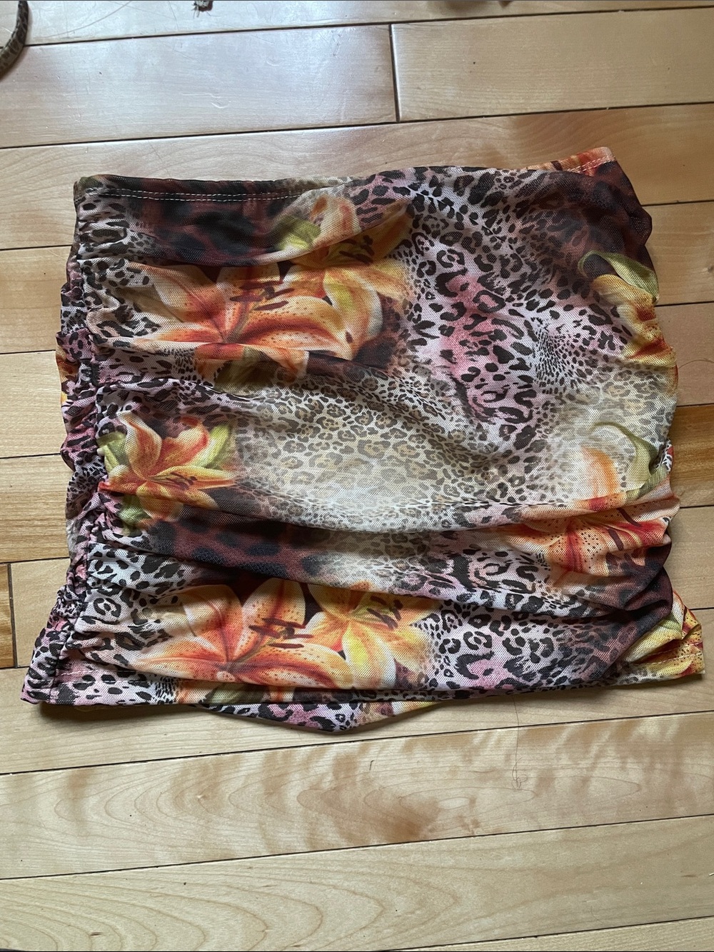 SHEIN Floral & Leopard Mini Skirt - Yellow, Orange & Brown